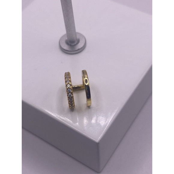 Gold Plated Double Hoop Sterling Silver CZ - Picture 1 of 5